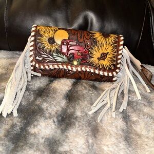 American Darling Hand Tooled & Painted Wristlet/crossbody